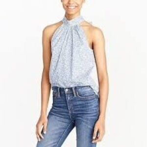 J. Crew Blue and White High Neckline Tie Back Sleeveless Tank Top Shirt Size 6